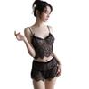 New sex underwear sexy lace eyelashes suspender perspective three-point split pajamas summer two-piece set
