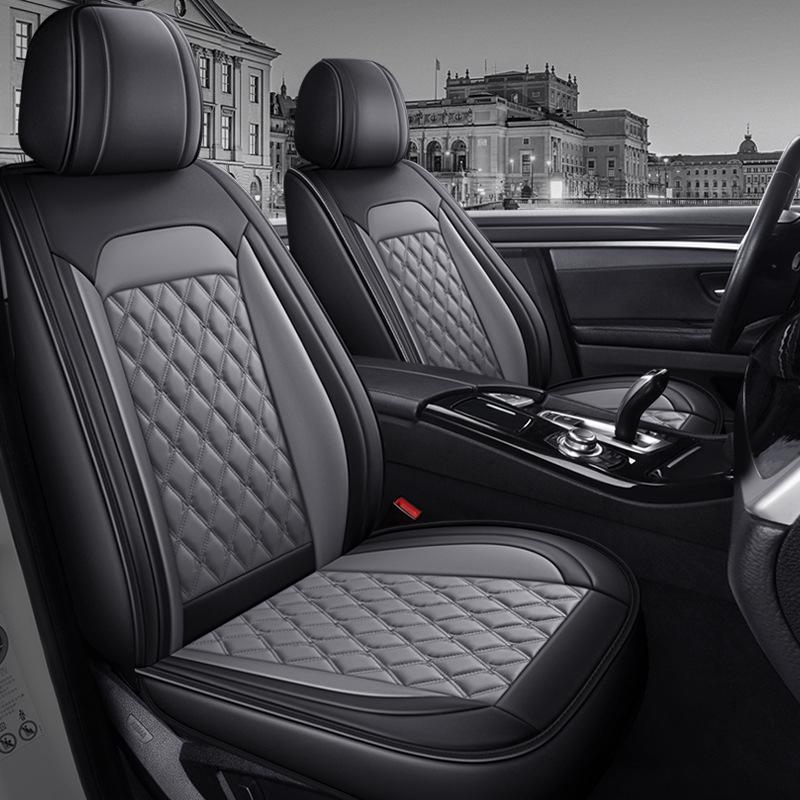 All-Season Universal Leather Car Seat Cover with Diamond Design - Breathable & Durable for Five Seats
