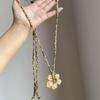 Ins Blogger Gold Flower Braided Necklace, Retro Long Versatile Sweater Chain Clavicle Choker