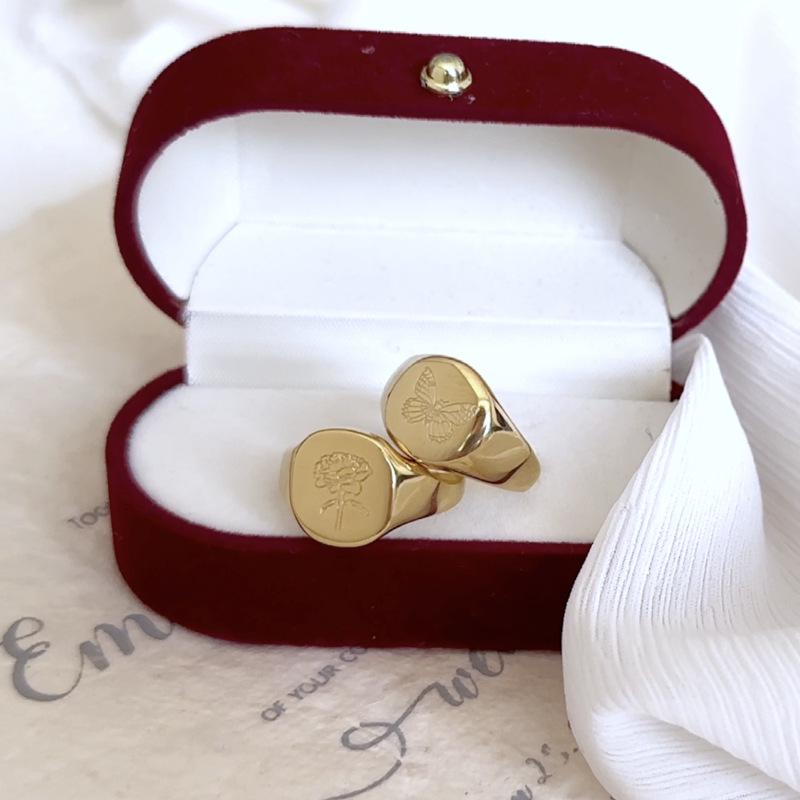 Vintage Schmetterling & Blume Titanring - Europäischer Retro-Stil, 18 Karat Vergoldet