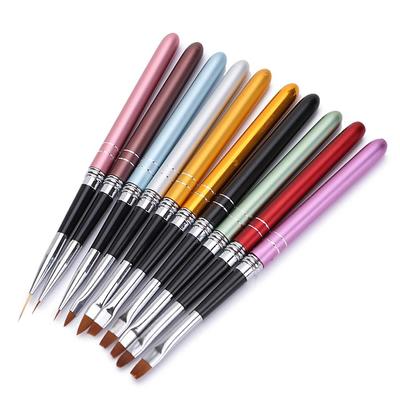 10 Teile/los Nail art Pinsel Set 10 Farben Verschiedene Größen Kupfer Griff Design Polnischen Nylon UV Gel Malerei Nagel Pinsel