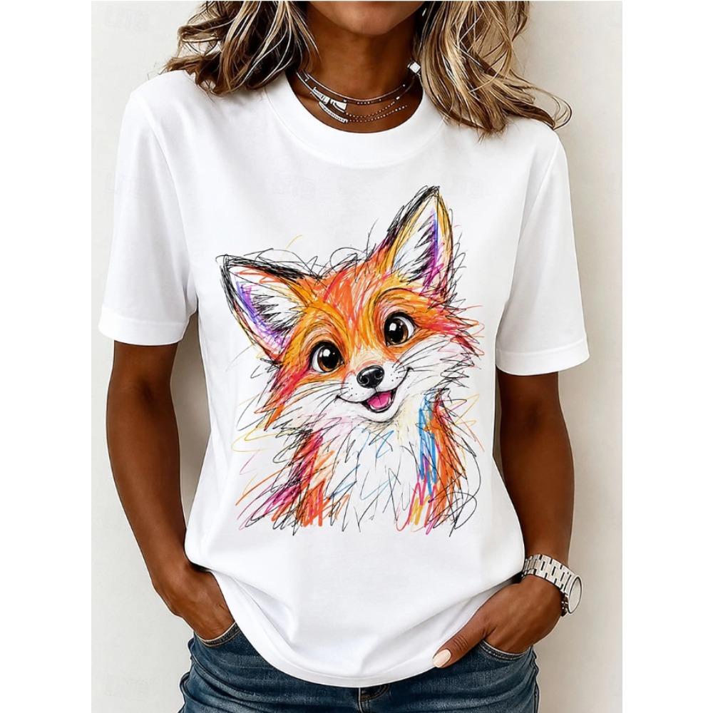 Mode Damen Retro Kreatives Tier Muster Print T-Shirt Lustig Lässig Rundhals Kurzarm T-Shirt Sommer Damen T-Shirt