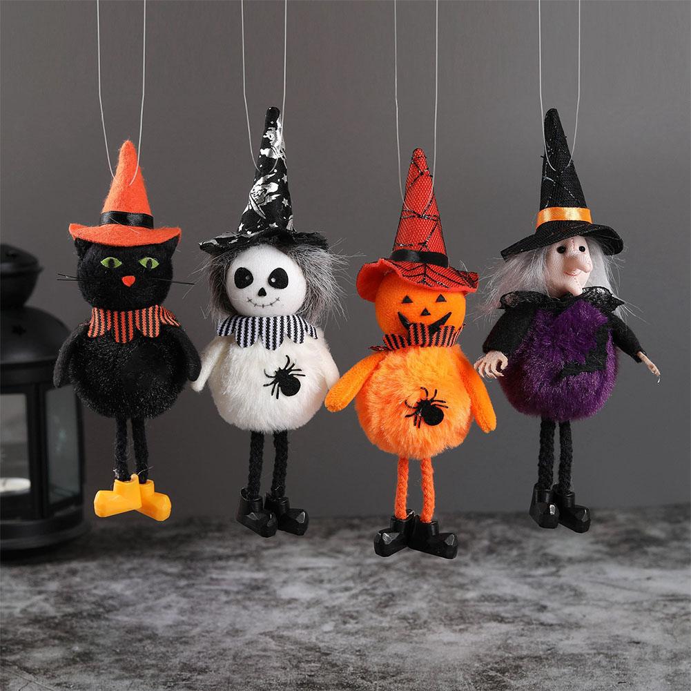 Halloween Pendant Car Accessories Rearview Mirror Cute Plush Witch Pumpkin Doll Hanging Pendants Halloween Ornaments Decoration