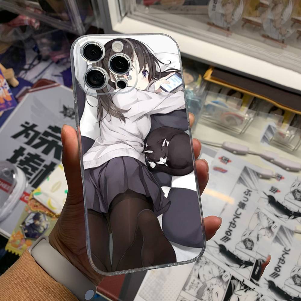 Cute Cartoon Japanese Anime Girl Clear Silicone Soft Phone Case For iPhone 11 12 13 14 15 16 Mini 17 Pro Max TPU Phone Case