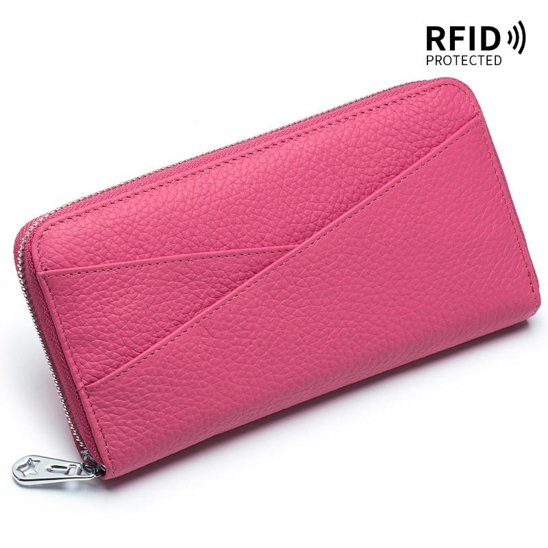 Japanese-style Leather Long Wallet Women's Large-capacity RFID First-layer Cowhide Organ Card Bag Fashion Clutch Bag Mobile Phone Bag
