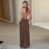 Women Summer Casua Halter Backless High Splice Solid Color Evening Party Dress