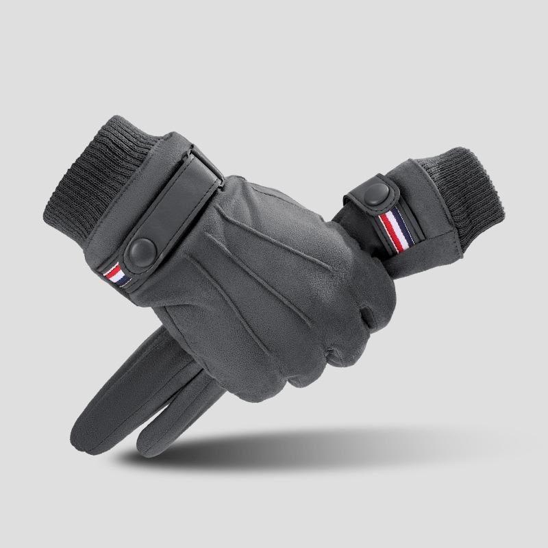 Winter Warm Finger Gloves Men Touch Screen Velvet Outdoor Soft Riding Glove Artificial Leather Windproof Motorcycle Skiing Glove