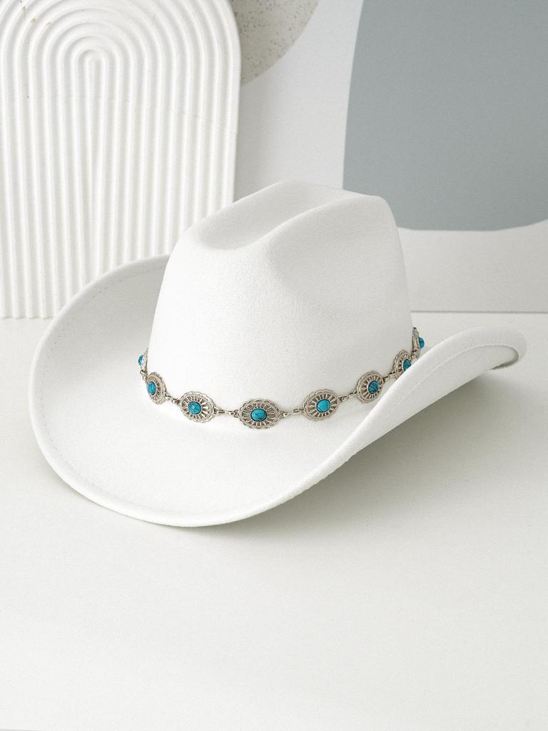 Trendy Unisex Turquoise Fedora with Bohemian Wide Brim for Parties