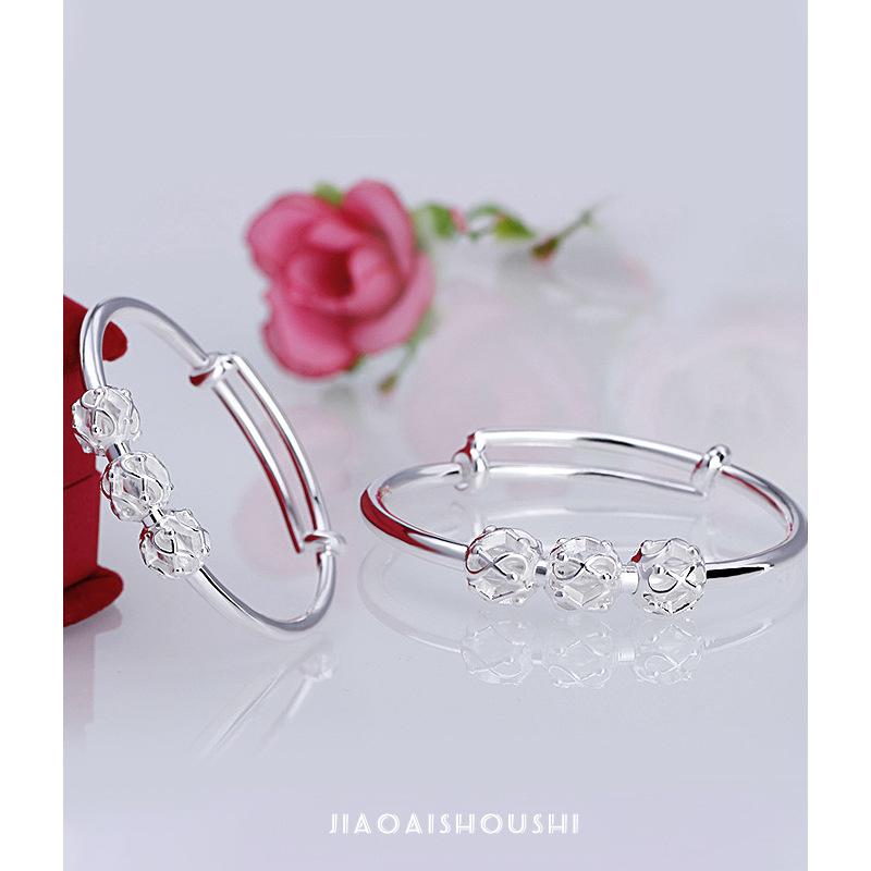 S990 Silver Children's Bracelet Ethnic Style Hollow Round Bead Bracelet Beaded Push Pull Horse Circle Live Baby Silver Bracelet