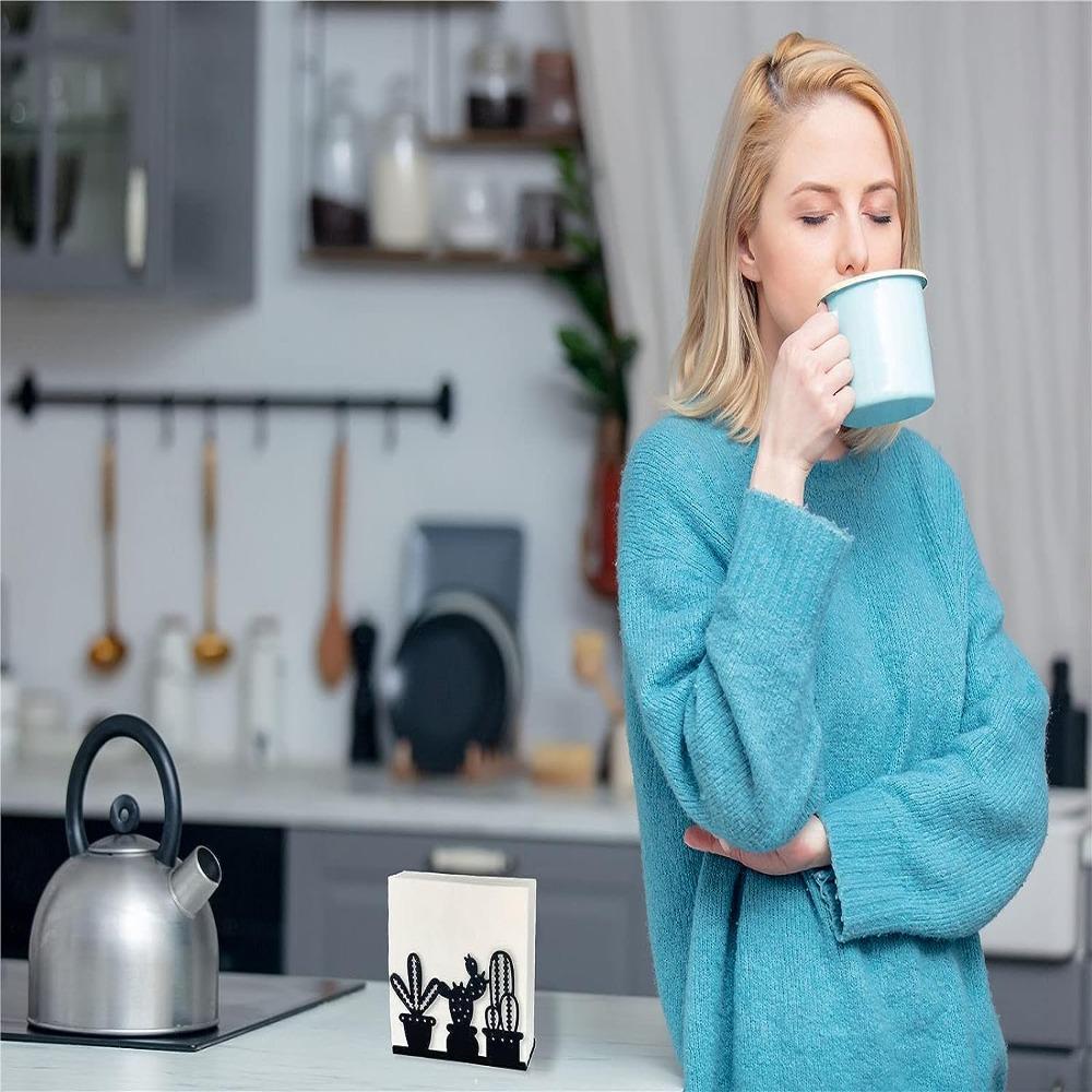 Black Restaurant Napkin Holder Cactus Theme Cafe Tissue Holder Metal Napkin Holder  for Table