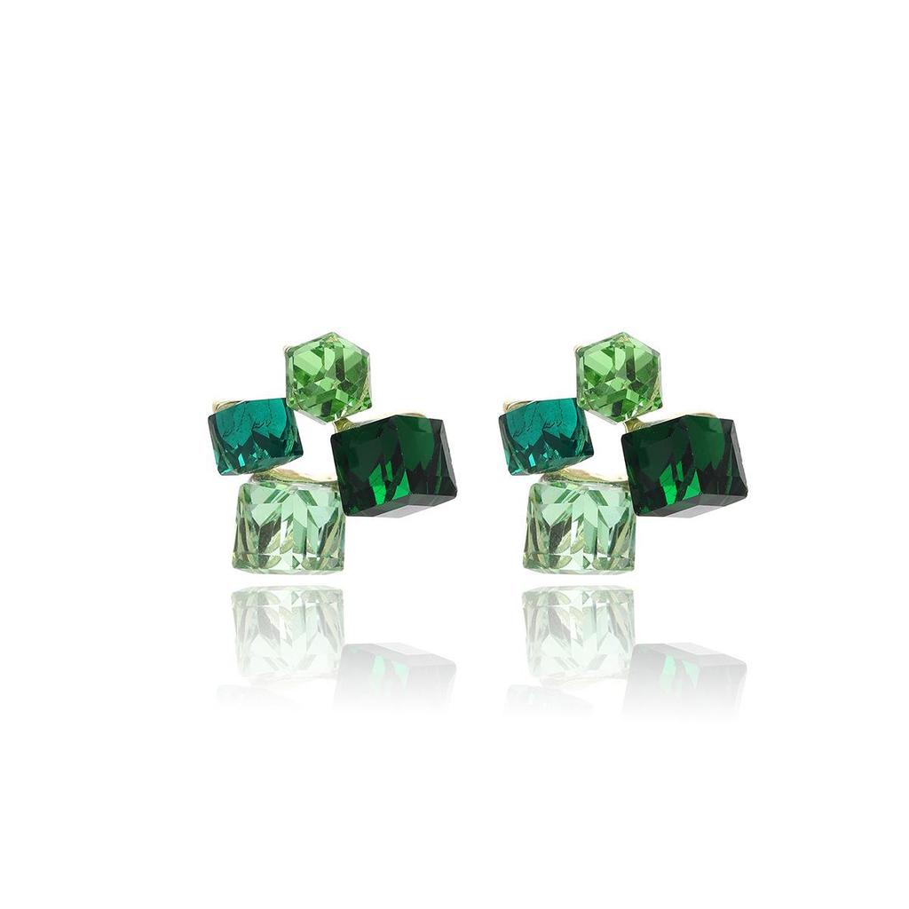Silver Needle High-End Green Square Earrings – Light Luxury Niche Design