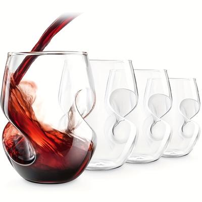 Red Wine Glasses - High Borosilicate Glass, Unique Swirling Design, Dishwasher Safe, Perfect for Iced Coffee, Latte, Juice