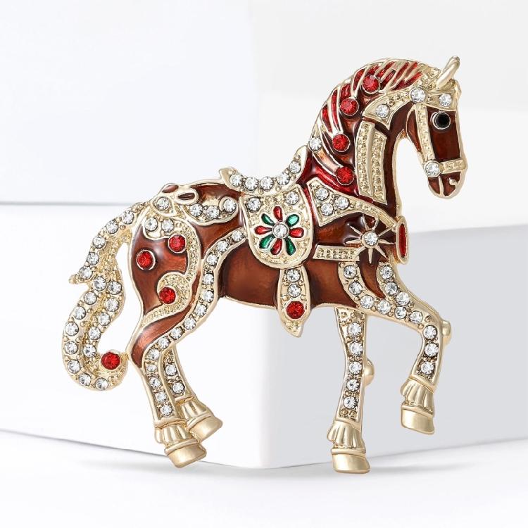 Delicate Cartoon Horse Brooch with Rhinestones Embellishments Enamel Animal Shaped Lapel Pin Accessory