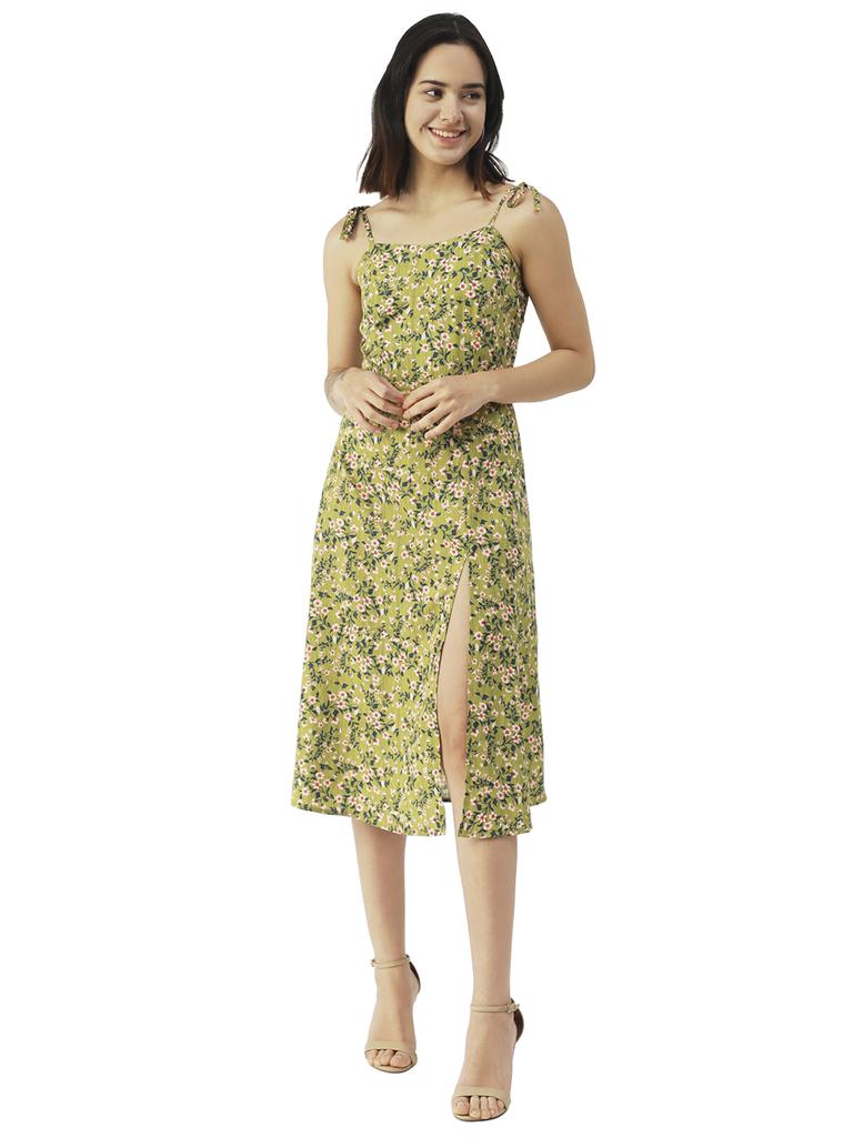 Moomaya Printed Strap Dress Thigh High Slit Bodycon Long Dress, Club Wear