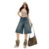 Trendy Summer Heavy Washed Denim Cropped Capri Pants Ladies Mid Rise Loose Straight Wide Leg Trousers Versatile Slimming FigureFlattering Casual Style