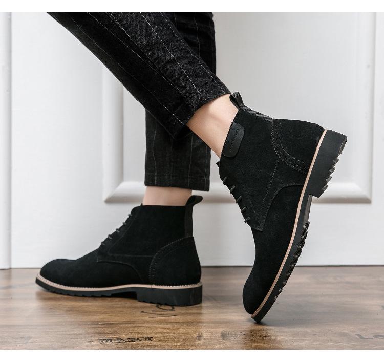 British Style Plus Size Mid-High Suede Men's Boots, Sizes 38-46, Autumn/Winter 2024 Fashion