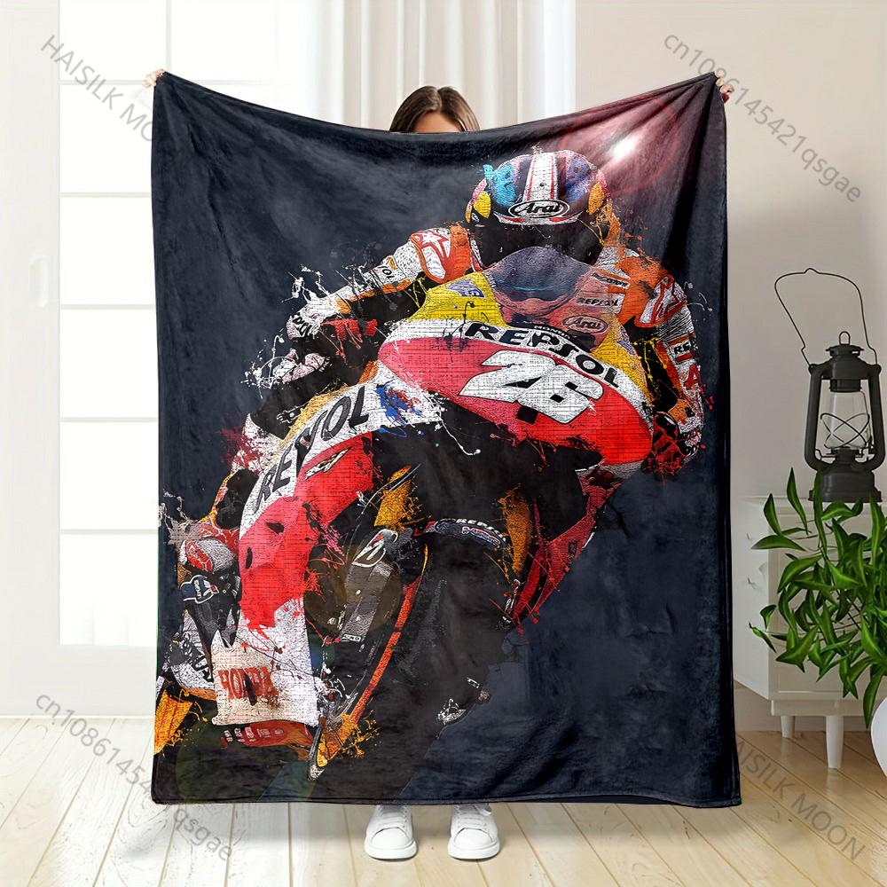 High-speed motorcycle racer leaning Print Blanket Warm Soft Fluffy Kids and Adult Sofa Bed Throw Outdoor Travel Camping RV