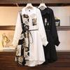 Eleganti Abiti Monopetto al Ginocchio da Donna  Stampa Vintage A-line Larghi Collo Polo Donna Primavera Taglie Forti