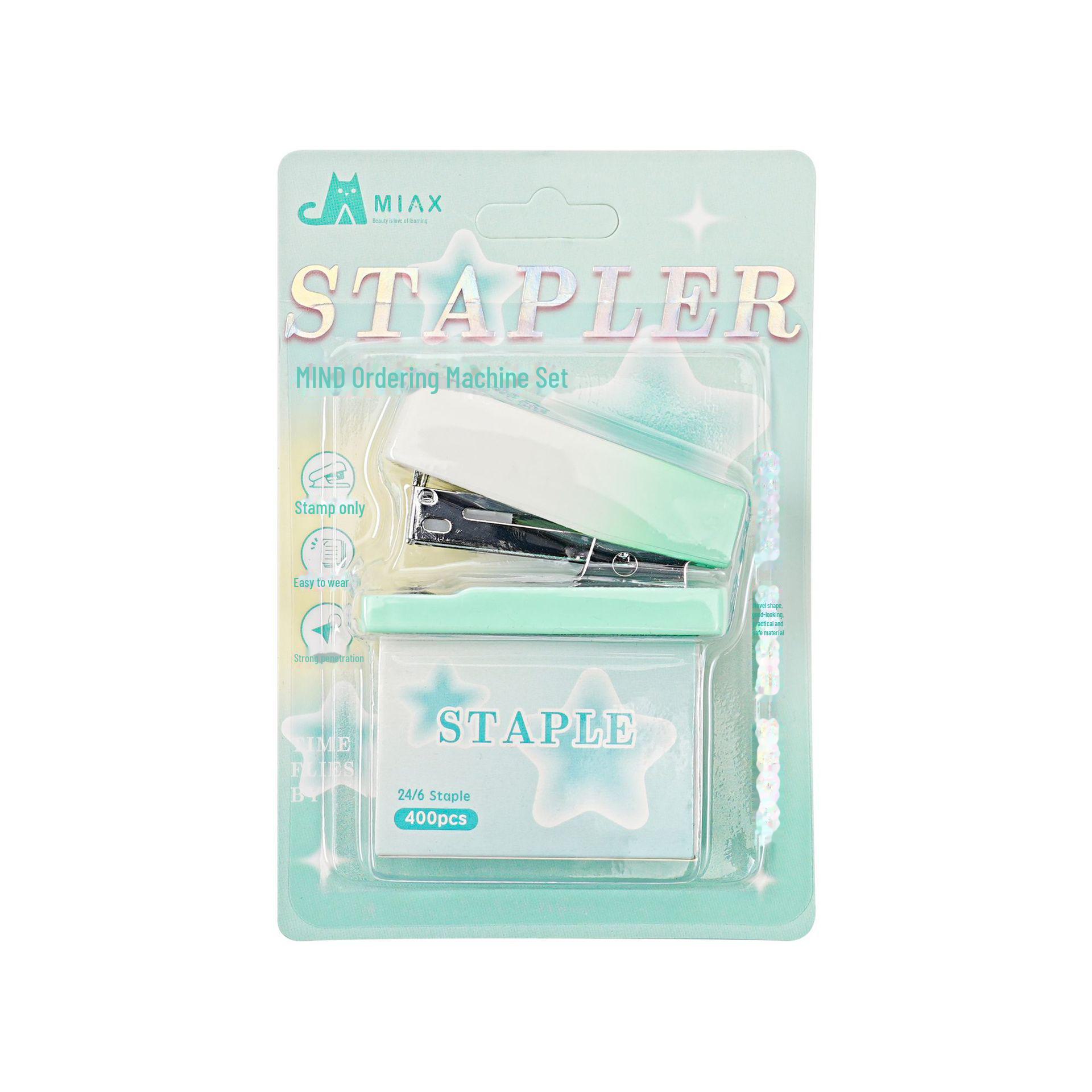 

Мини-градиентный степлер Macaron, портативный степлер, облегчающий труд студентов и офисного использования прозрачный/зелёный