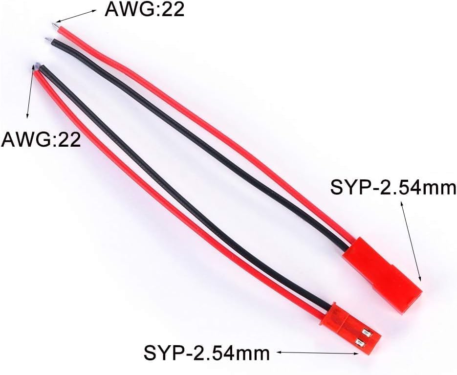 20× JST 2-Pin Connectors 22 AWG – For LED Lights, RC Batteries, Toys – High Quality & Easy to Use – Red