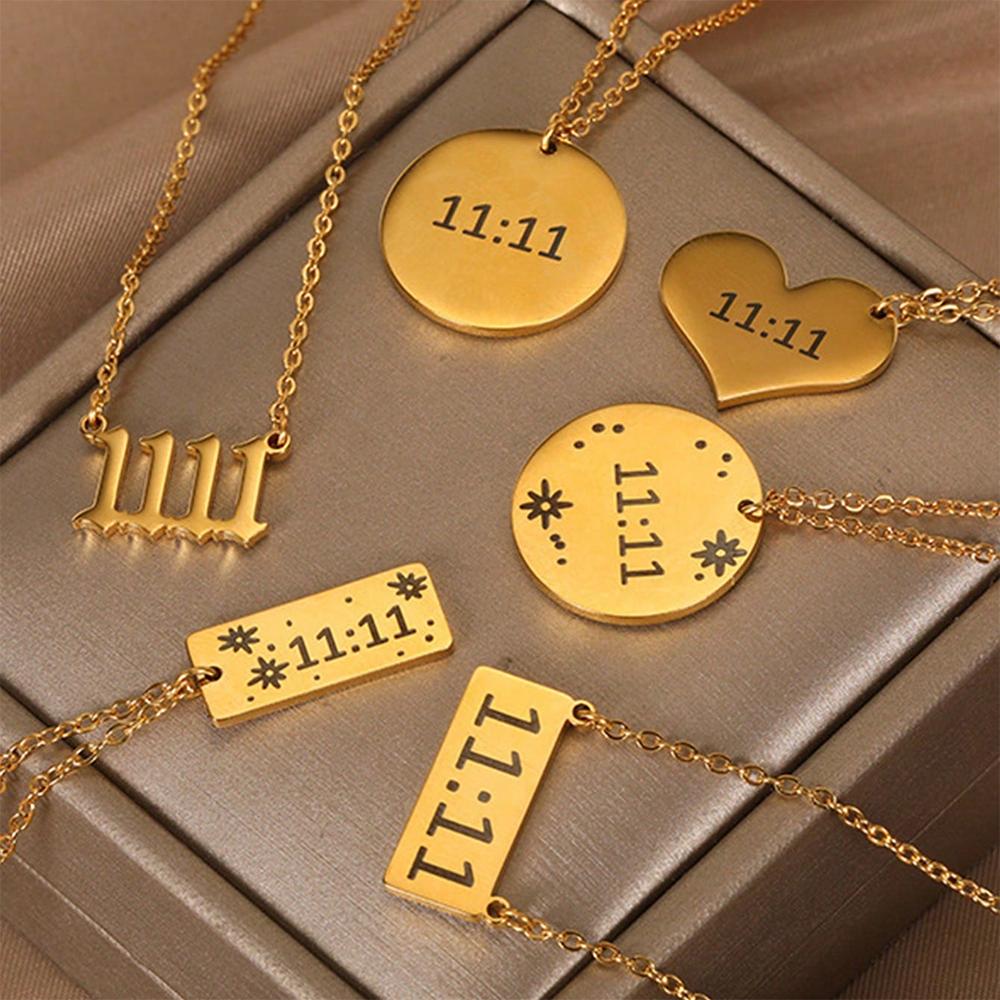Elegant Angel Number 1111 Pendant Necklace Women Exquisite Gold Color Stainless Steel Waterproof Charm Lucky Jewelry Birthday