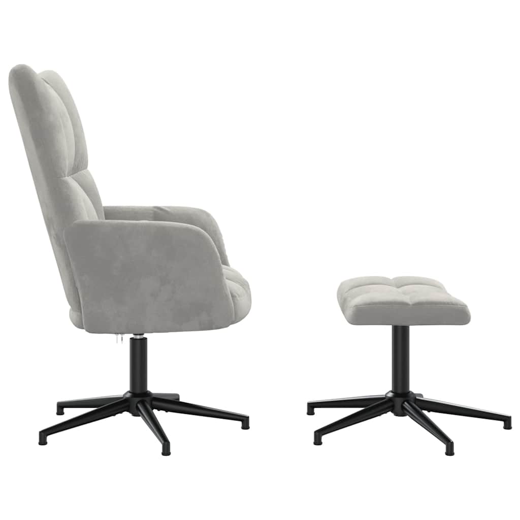 Relax Chair with Footstool Light Grey Velvet