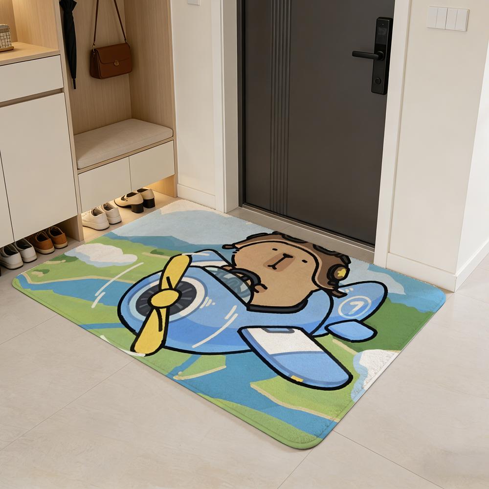 Anime C-capybara Floor Mat Flannel Door Mat Non-Slip Absorbent Washable Indoor Home Rug