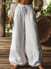 Autumn New Women's Pants Solid Color Fashion Casual Loose Bohemian Pocket Drawstring Elastic Waist Wide Leg Pants