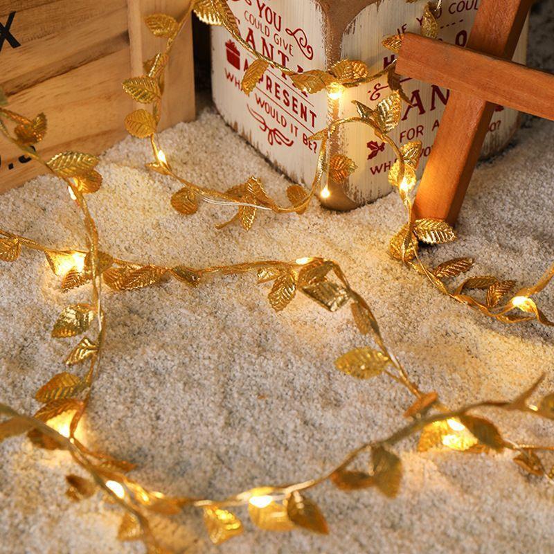2M LED 20 Golden Leaf Battery Fairy Lights for Christmas Party Decorations