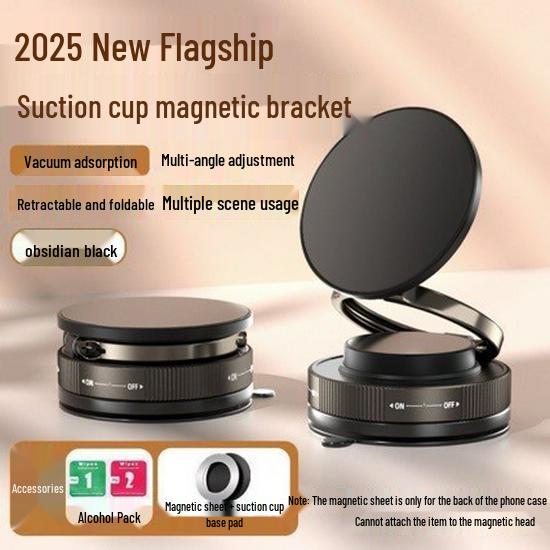 2025 Magnetic Rotatable Car Phone Holder with Vacuum Suction Cup Vacuum Magnet - Plastic Black