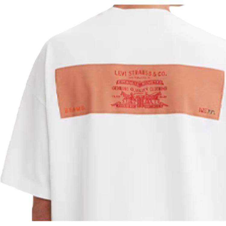 Levis X Beams Collaboration Super Wise Logo Tee Cotton Solid Color Crew Neck Short Sleeve T-Shirt Men Tops White A2266-0000
