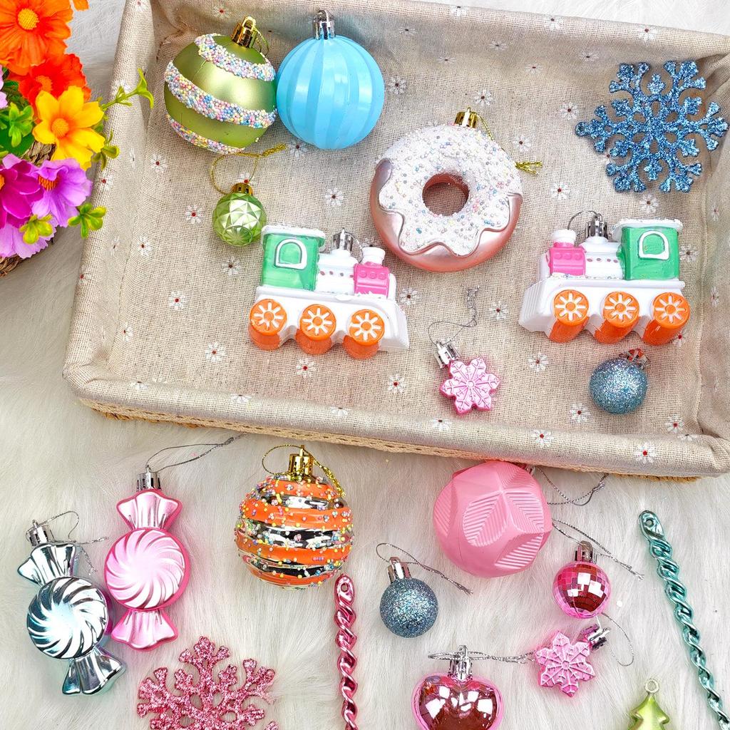 Rainbow Macaron Candy Color Christmas Ornament Set - Gift Box & Party Hanging Decorations