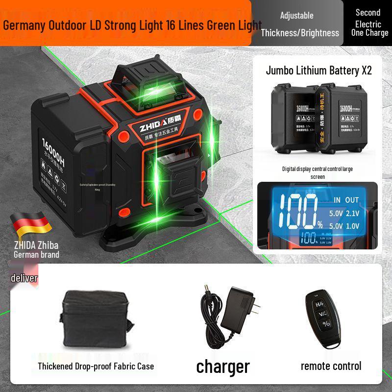 12-Line High Precision Green Infrared Level with Automatic Outdoor Wall Sticking and Self-Leveling