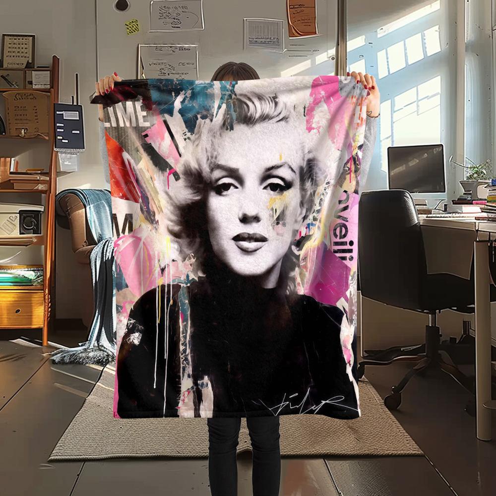 1PC Marilyn Monroe Print FlAannel Blanket, High quality Comfortable for All Seasons, Home Decor, Warmth and Comfort