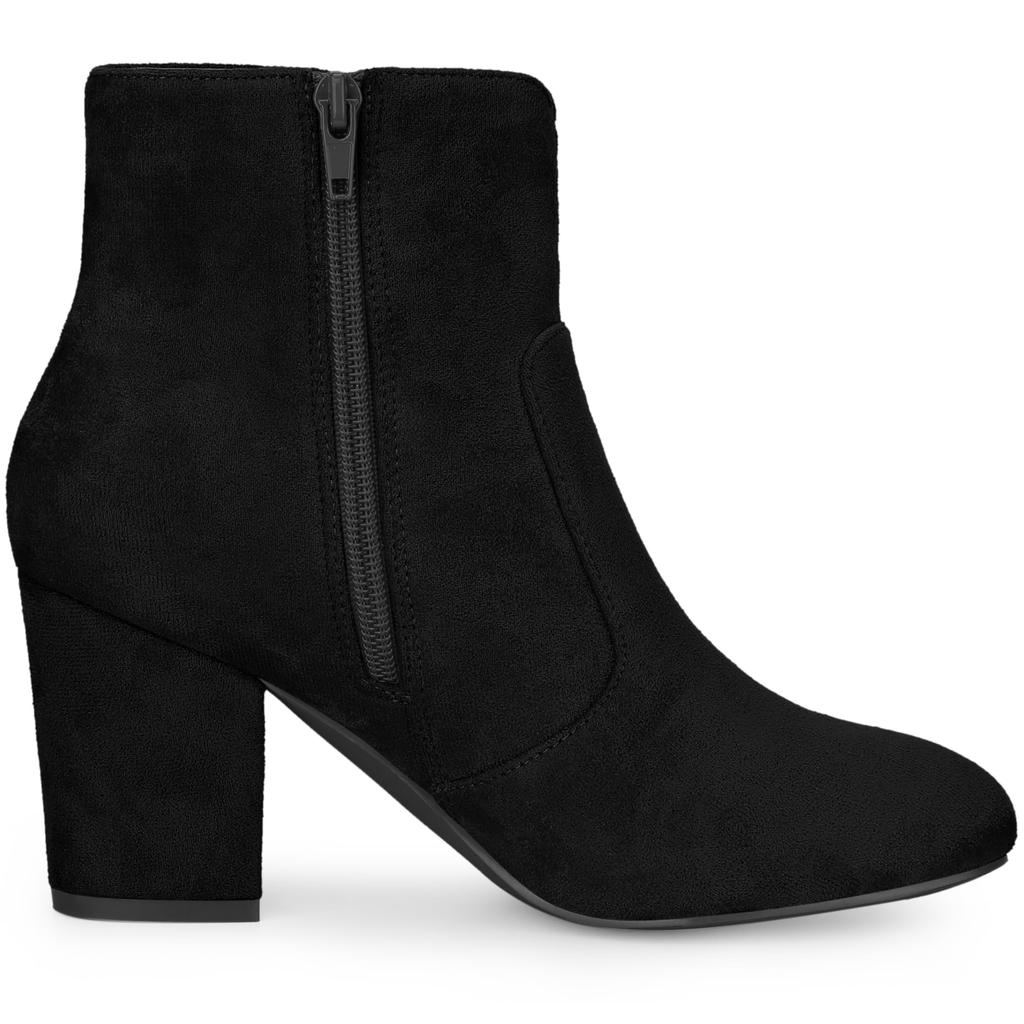 Allegra K Women's Side Zip Round Toe Chunky Heel Ankle Boots, Black, Size 23.5cm