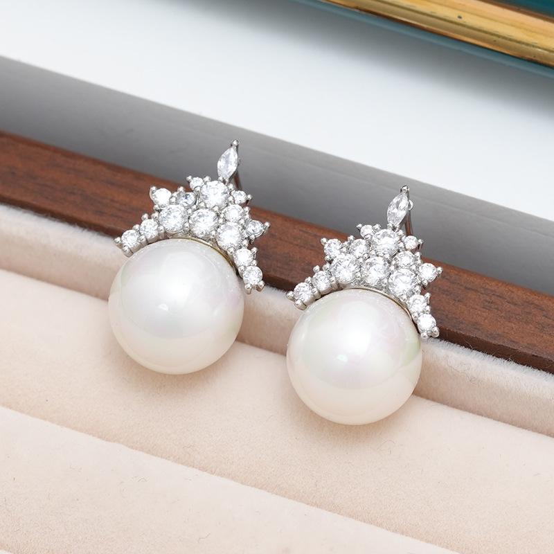 Crown Zircon Pearl Drop Earrings: Trendy, High-End Fashion & Light Luxury Style for Women