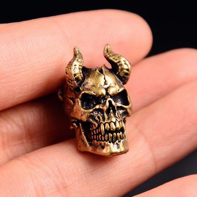 1PC Gothic Devil Satan Goat Horn Skull Brass Knife Beads DIY Paracord Charms Key Chain Accessories Punk Men Outdoor EDC Tools Lanyard Pendants