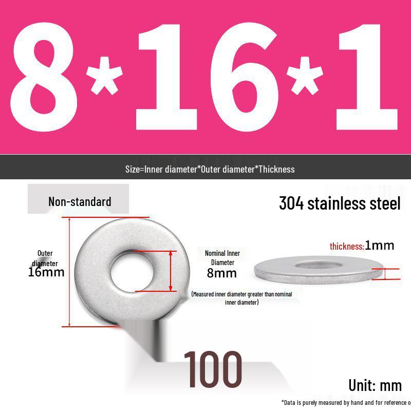 304 Stainless Steel Enlarged Flat Washer Ring (Sizes: M1.6-M22)