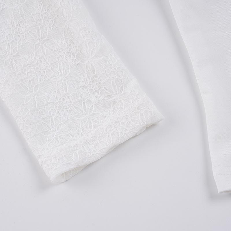 Trendy Spicy Girl Sheer Long-Sleeve Lace Patchwork T-Shirt