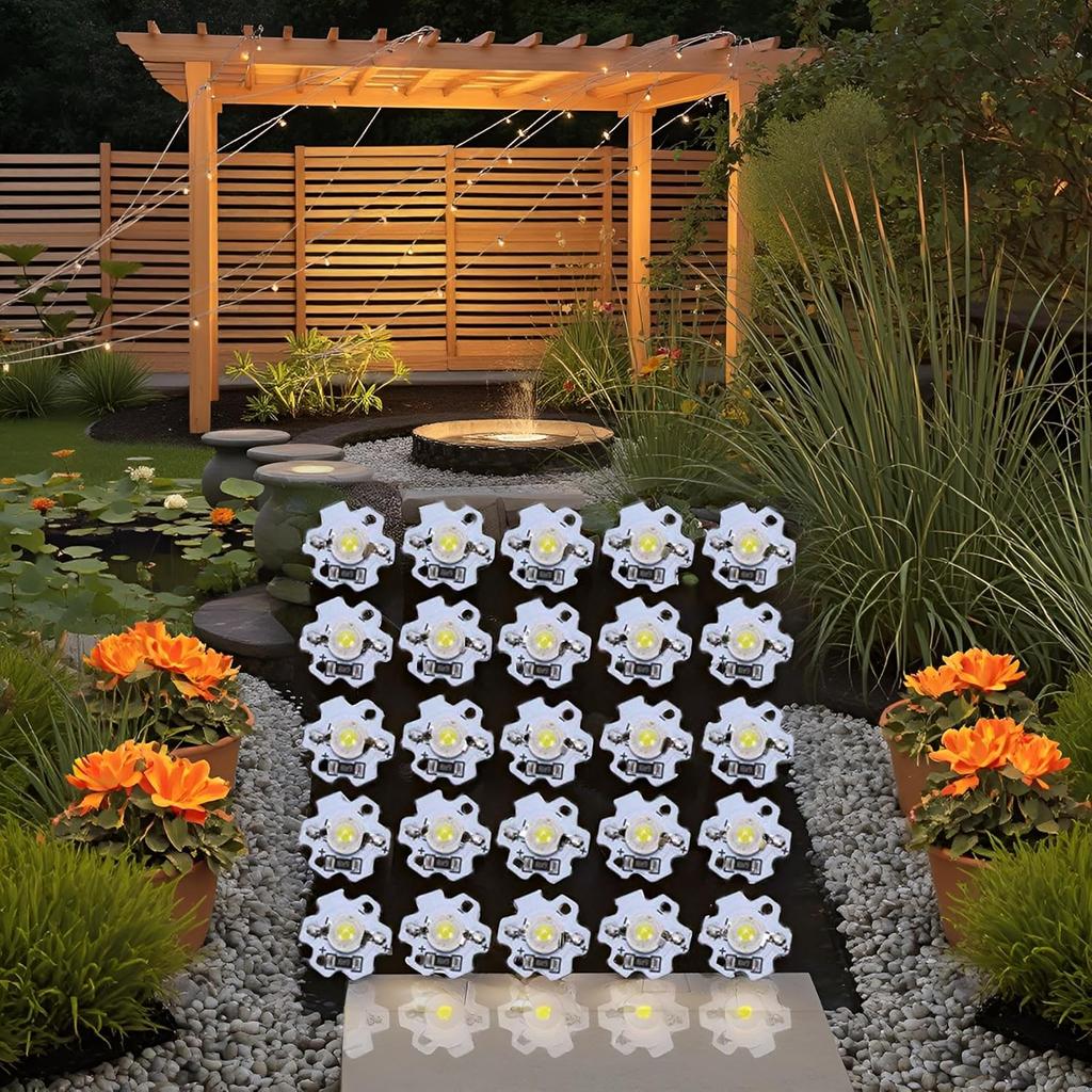 Hyuduo 1W 5V LED Chip Bulb, Light Beads 200lm Brightness High Bead Light Source Chip with Aluminum Plate for Floodlight, Pack of 25(Pure White