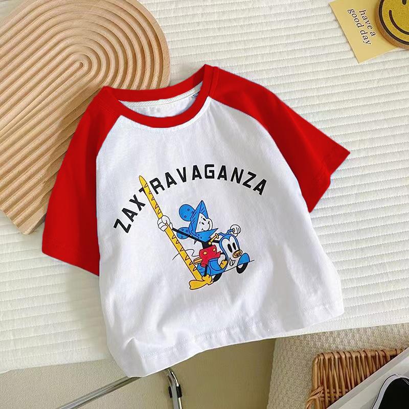 Kids Cotton Cartoon Short Sleeve T Shirt Breathable Splice Casual Top For Boys And Girls Summer Cute Clothes