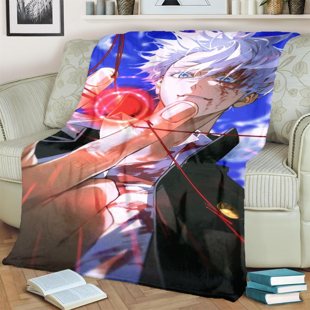 Warm Flannel Blanket Jujutsu Kaisen Pattern for Bedrooms, Sofas, Beds, Chairs, Picnics, Travel