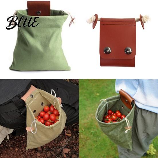 Sac de cueillette mains libres Sac de glanage pliable avec ceinture Toile et cuir PU Ceinture de taille réglable Pochette pour fruits et légumes Pliable