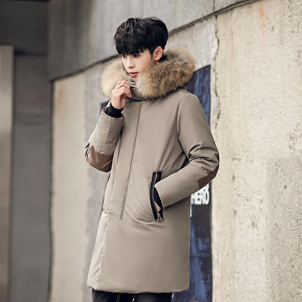 Winter new down jacket men's medium and long hooded raccoon fur collar fashion duck down thermal top jacket men