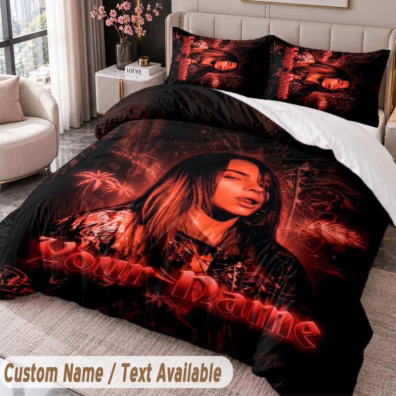 Custom Name Text 3Pcs Bedding Set Billie Eilish Duvet Cover And Two Pillowcases