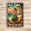 Vintage Metal Tin Sign Aloha Waikiki Wall Decor Garage Bar