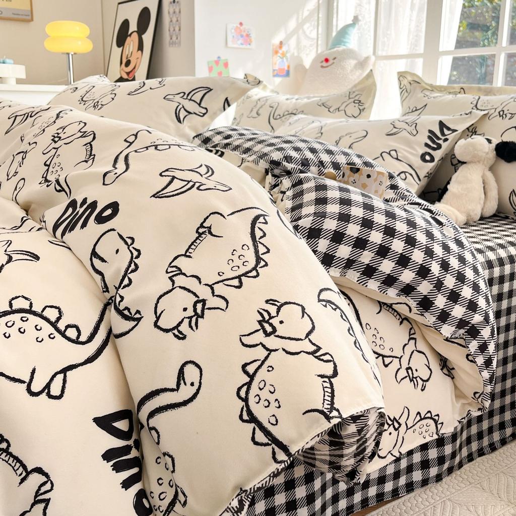 Washed Cotton 4Pcs Set, Spring And Autumn 1.8M Bed Sheet Double Quilt Set 3Pcs Home Textile