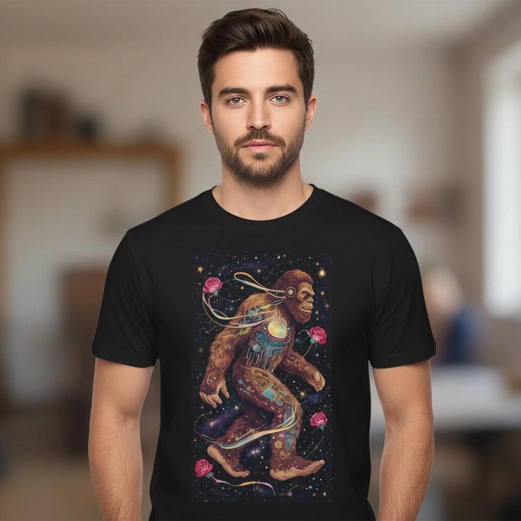 Cosmic Bigfoot T-Shirt | Unisex Softstyle Sasquatch Tee for Nature Lovers XL