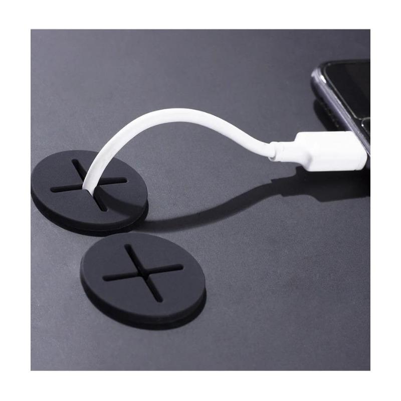 10PCS Desktop Cable Sealing Ring, Flexible Silicon Cable Hole Cover, Wire Finisher, Cable Passing, White/Black Round Washer