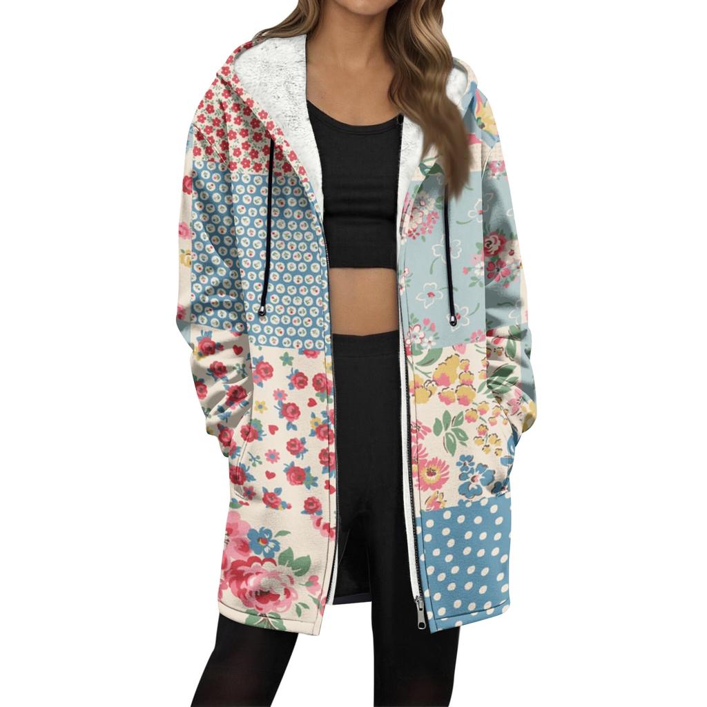 Women's Gradient Print Fashionable Loose Zipper Fleece Hoodie Jacket